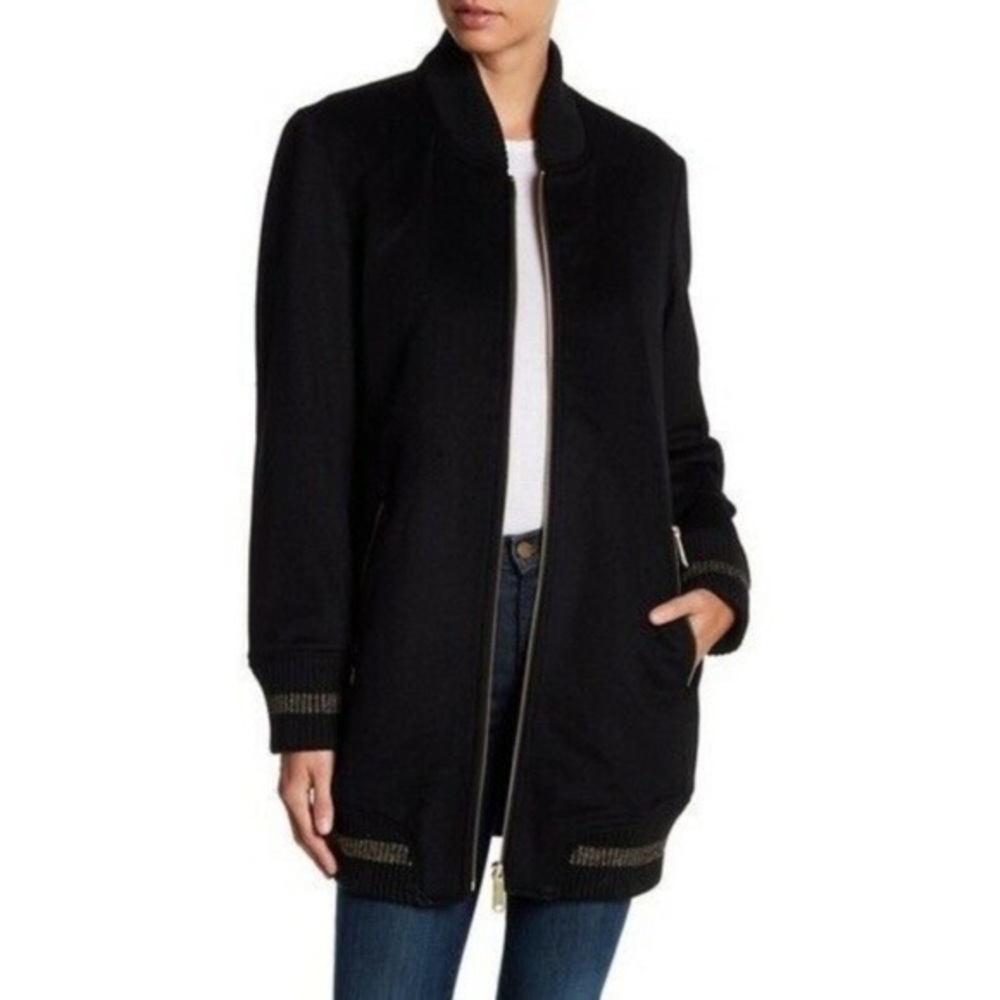 SAM EDELMAN Stadium Length Wool Bomber Coat S. L